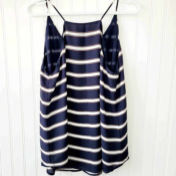 LOFT Lined Navy Pink Cream Stripes Flowy Spagetti Strap Camisole Top size Medium - Picture 7 of 8